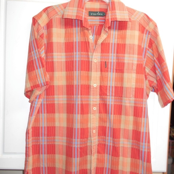Green Fibre Other - Green Fibre Orange Plaid Button Up Shirt Sz Large